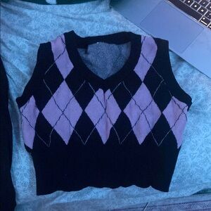 black + pink argyle knit sweater vest